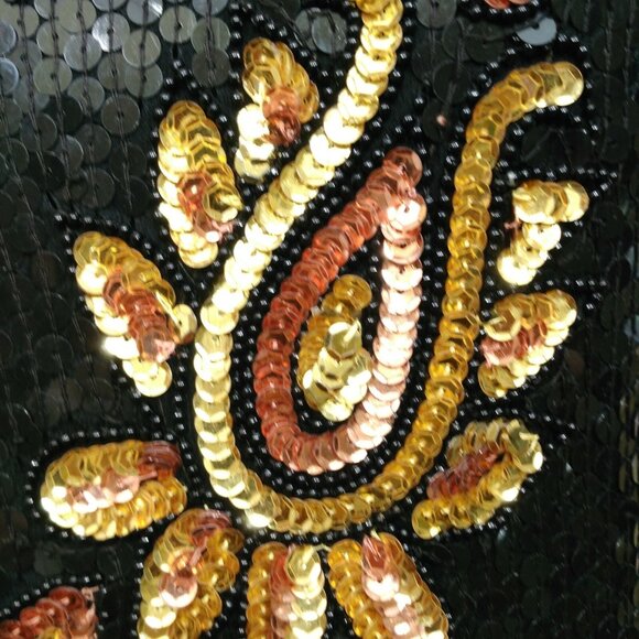 Vintage 80s Stenay Sequin Silk Top Blouse Size S M Black Gold Bronze Cocktail - Picture 5 of 12